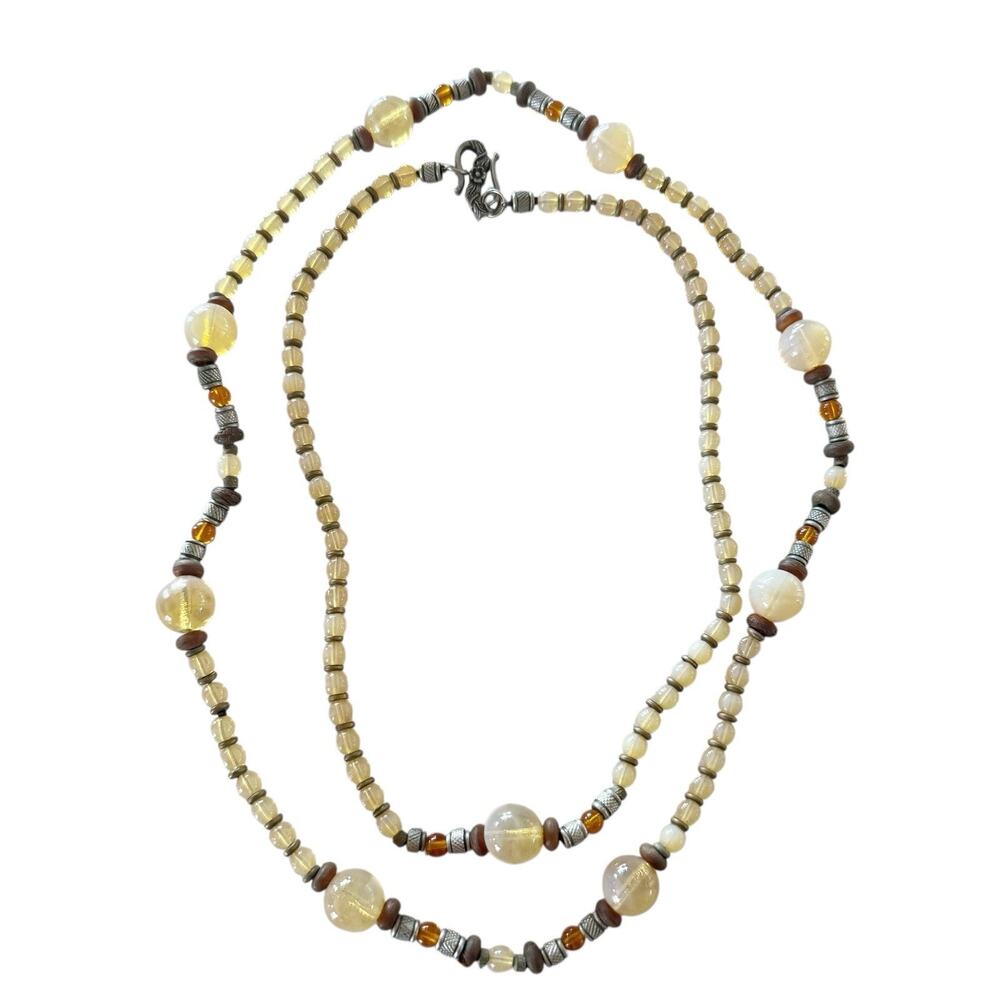 2 Artisan‎ Made Agate Citrine Amber Colored Beaded Necklaces